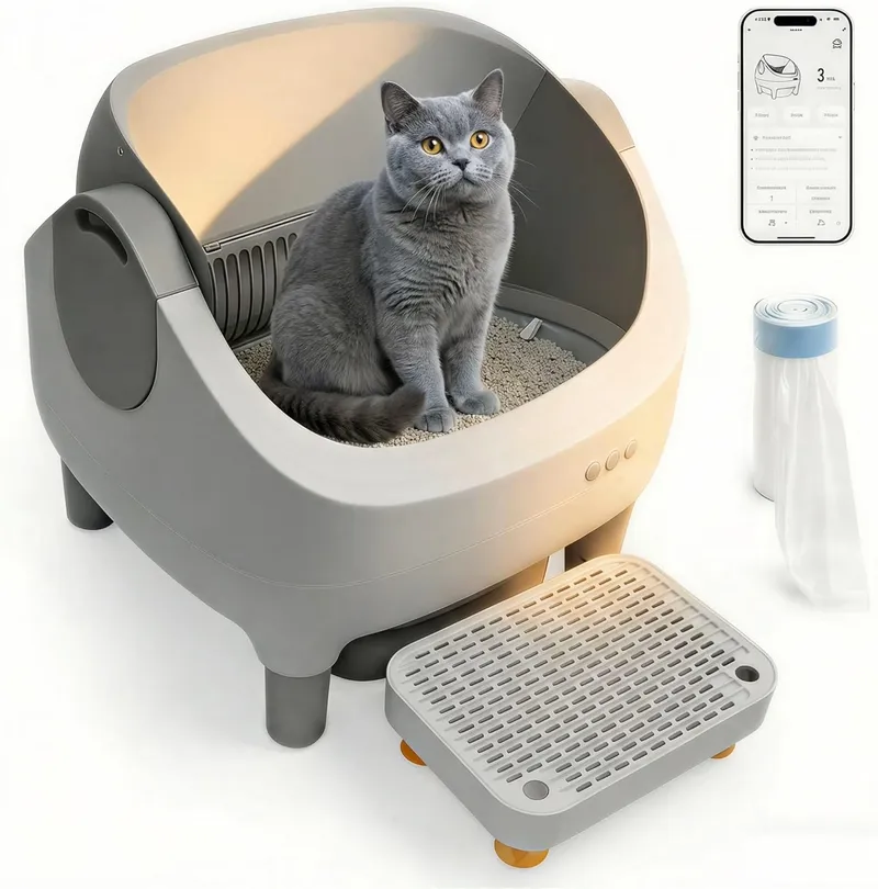 HALKYDY Automatic Litter Box with Raised Step